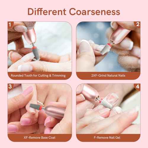 Tungsten Nail Drill Bit, 5 in 1 Carbide Tapered, 3/32" Shank, Two Way Rotate Use, for Nails Fast Removing Acrylic Nail Hard Gels Cuticle Nail Efile Bit for Nail Drill Machine (Fine, Silver)