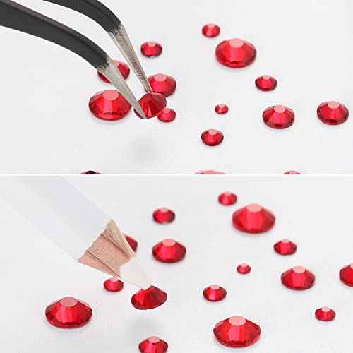 Beadsland Rhinestones for Makeup,8 Sizes 2500pcs Red Flatback Rhinestones Eye Gems for Nails Crafts with Tweezers and Wax Pencil,Siam,SS4-SS30