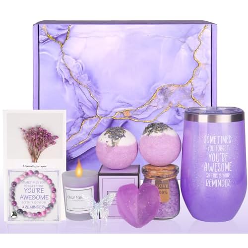 Birthday Gifts for Women, Bath Relaxing Spa Gift Basket Set, Unique Gifts for Her, Friends, Mom, Sister, Coworker, Wife, Girlfriend, Purple Gifts for Women, Mothers Day, Christmas