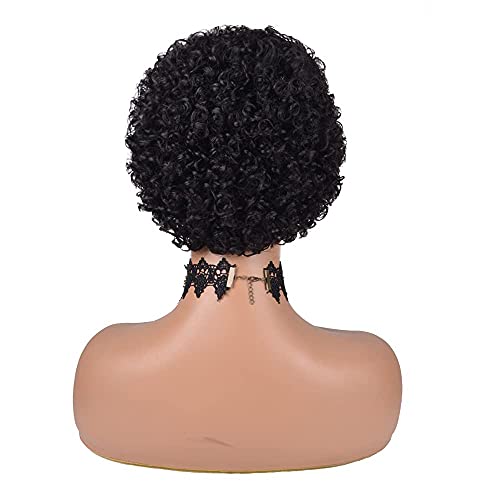 Star Flower Short Curly Wigs Human Hair Afro Kinky Curly Wig Pixie Cut Wig Human Hair 150% Density None Lace Front Black Wigs