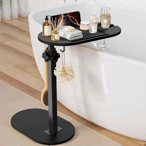 Bamboo Bathtub Table with Adjustable Height, Freestanding Bath Tray Caddy Board Tub Organizer, House Warming Gift, New Home, Anniversary Wedding Gifts, Bridal Shower Gift for Women