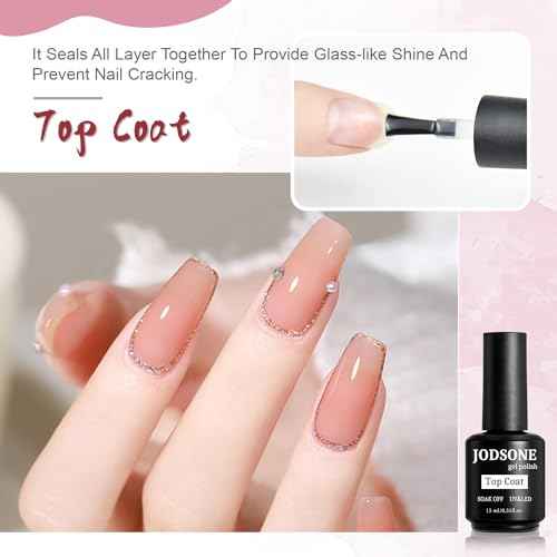 JODSONE 2 Bottles of Top Coat Base Coat Set No Wipe Foundation Combination Bright Surface At Home DIY Nail Salon Girl Gift