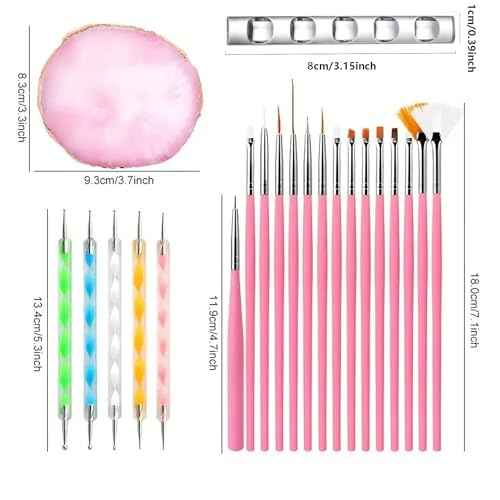 Nail Art Tools 22-piece Set, Resin Nail Art Palette, 2-way Acrylic Silicone Engraving Pen Dotting Pen Tools Nail Art Kit for Nail Art DIY Home Salon Makeup Display Board, pink