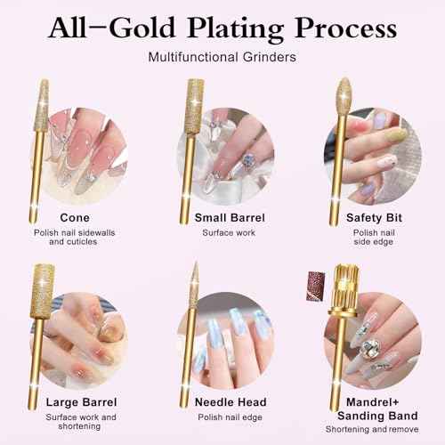 Electric Nail Drill Kit - Portable File for Acrylic Gel Nails, Professional Machine Efile Manicure Pedicure Tools With Gold Drill Bits for Home Salon Use