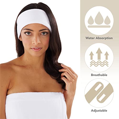 Boca Terry Makeup Headband, 100% Cotton Women's Adjustable Towel Headband for Washing Face, Facial, Cosmetic & Skin Care Treatments. 3-Pack