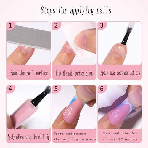 Press on Nails, 24 pcs French Press on Nails, Fake Ombre, Acrylic ons Glossy False Full Cover Glue on Soft Gel Stick on, for Women