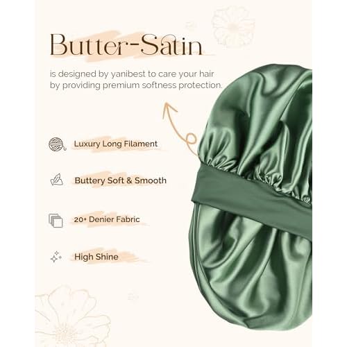 YANIBEST Silk Bonnet for Sleeping Women, Double Layer Hair Satin Bonnets with Elastic Band, Sleep Cap Curly Natural Hair