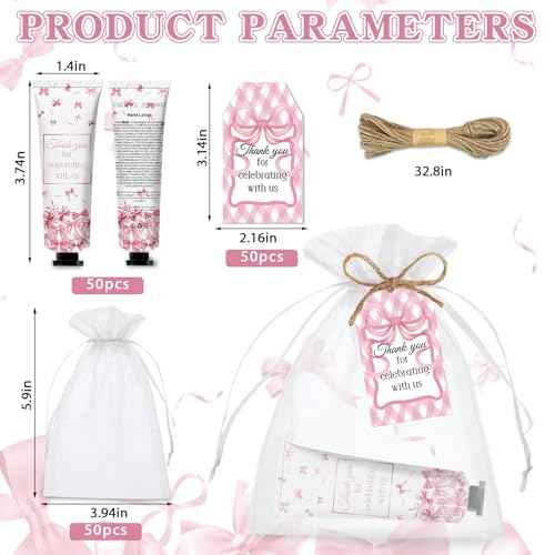 50 Pcs Pink Bow Gifts Hand Cream Bulk for Women,Girls Favors Gifts for Bachelorette Mini Travel Hand Lotion Bulk for Guest Wedding Bridal Engagement Baby Shower Thanksgiving Christmas Party Stuffers