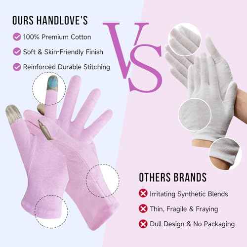 HandLove Premium 100% Cotton Gloves Moisturizing Gloves for Dry Hands & Eczema | Overnight Sleeping Gloves, Eczema Gloves | Reusable| Touchscreen, Purple, 2 Pairs