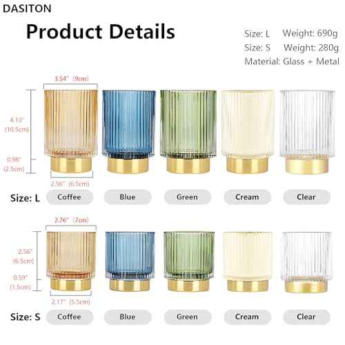 DASITON Makeup Brush holder Organizer, Crystal Cosmetic Makeup Brush Glass Brushes Storage Holder, Vintage Make Up Brush Cup Pen Pencil Holder striped vase(Green S+L)