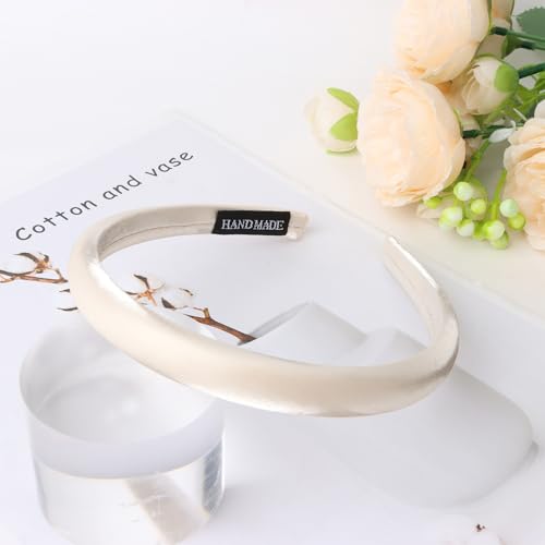 Headbands for Women, White Womens Thick Silk Satin Super Soft & Comfortable Sponge Padded Headbands Hair Bands Hoops Accessories for Women Girls