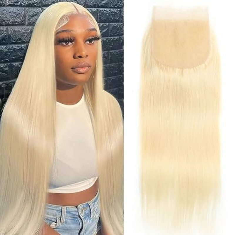 613 Closure Straight Blonde 5x5 HD Lace Closure Human Hair Extensions 12A Brazilian Virgin Remy Free Part 100% Blonde Human Hair Closure Pre Plucked With Baby Hair 14 Inch