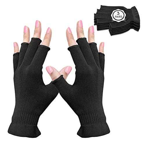 MIG4U 3 Pairs Fingerless Moisturizing Gloves, Half Finger Touchscreen Beauty Glove for Eczema, SPA, Dry Hands, Skin Treatment, Summer Sun UV Protection (S/M, Black-3pairs)