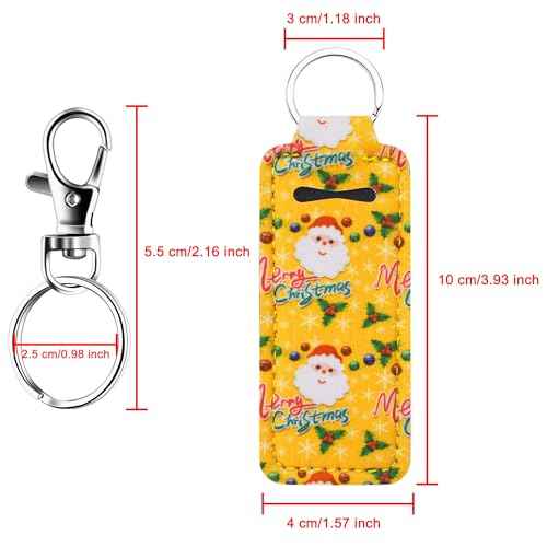 Duufin 24 Pieces Christmas Chapstick Holder Keychain Bulk Lip Balm Neoprene Lipstick Keychain With 24 Metal Clip Cords for Chapstick Tracker and Safeguard, 24 Christmas Style