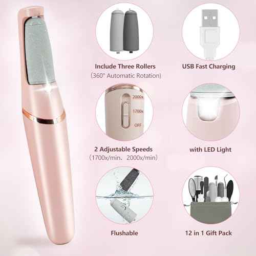 Electric Callus Removers for Feet, Haootadiy Electric Foot Callus Remover Pedicure Kits Rechargeable with12 in 1, Removes Dry Skin for Smoother Feet, Foot Care for Dead Skin Ideal Gift