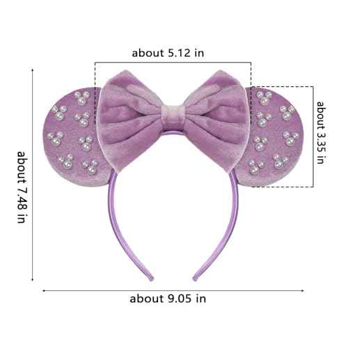 JIAHANG Velvet Mouse Ears Hair Bow Headband with Pearls, Party Decoration Fashion Hair Band Hair Accessories for Women Girls (velvet purple 05)