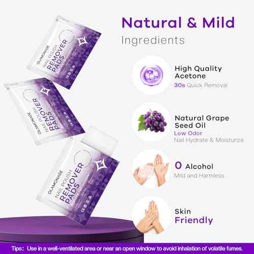 Nail Polish Remover Pads: 50 Pack Bulk Set Acetone Nail Polish Remover Wipes Individually Wrapped - Rapidly Remove Gel Polish & Fingernail Polish Travel Kit for Home & Salon
