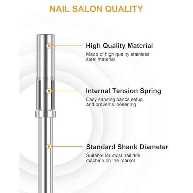 Rolybag Mandrel Nail Drill Bit, Mandrel Bit for Small Sanding Bands, 3/32'' Easy Off Mini Mandrel Bit for Nails, Suitable for Acrylic Nails Gel Manicures, Silver Mandrel Drill Bit 38mm x 3.1mm