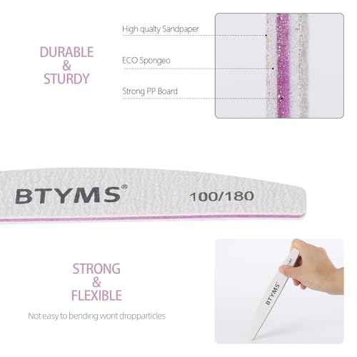 BTYMS 25Pcs 100/180 Grit Nail File and Buffer Professional Double-Sided Emery Boards for Acrylic, Gel & Natural Nails
