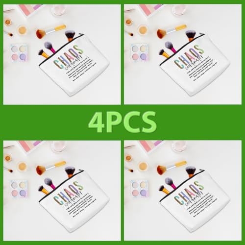 4pcs Chaos Coordinator Makeup Bag Chaos Coordinator Gifts for Women Cosmetic Bag, Thank You Gifts for Women Her Moms Manager Colleagues Retirement Boss Gift, Makeup Pouch Zipper Bags