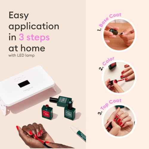 Manucurist - New Green Flash Slim Gel Nail Polish Kit - 36W LED Lamp with Base Coat + Top Coat + 2 Colors: Poppy Red Polish & Pale Pink Hortencia + Remover + Nail Clips - Christmas Gifts for Women