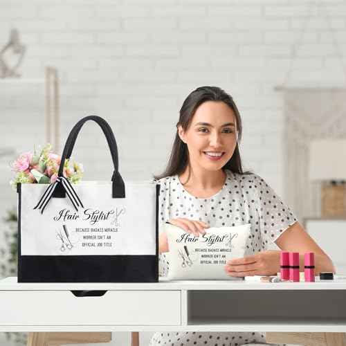 Sieral 3 Pcs Women Hairstylist Gift Set for Hairdresser Tote Bag Makeup Tumbler