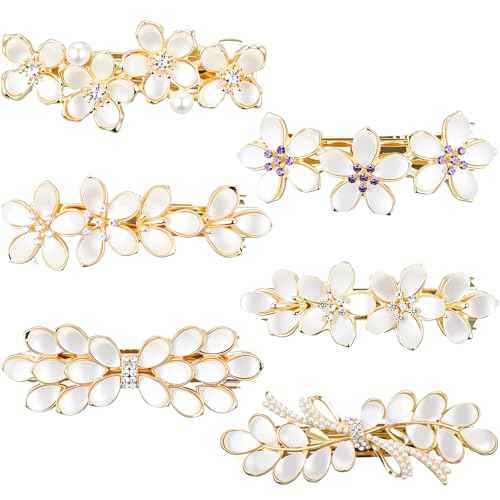 Geyoga 6 Pieces Vintage Hair Barrettes for Women Retro Flower French Pearl Crystal Rhinestones Clips Hair Pins for Women Styling Accessories(Flower Style)