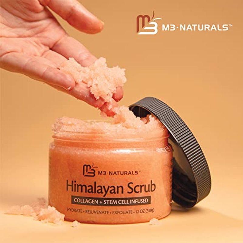 Himalayan Salt Scrub, Face, Foot, and Body Exfoliator with Collagen and Stem Cells Exfoliating Scrub for Toning, Cellulite, and Skin Care by M3 Naturals (Pack of 2)