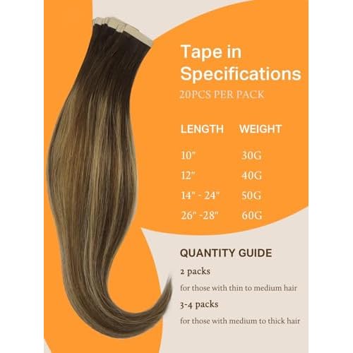 DOORES Human Hair Extensions Tape in Balayage Chocolate Brown to Caramel Blonde 18 Inch Natural Tape in Hair Extensions Seamless Straight Real Remy 50g 20pcs