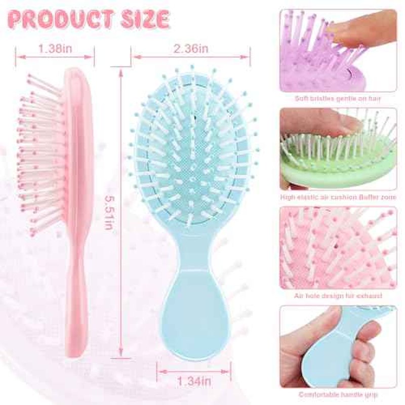 HOFASON 4 PCS Mini Wet Hair Brush Travel Stocking Stuffers for Women Teens Girls, Small Hair Brush for Pockets, Bachelorette Party Favors, Bridesmaid Gift, Spa Party Supplies, Travel Mini Brush