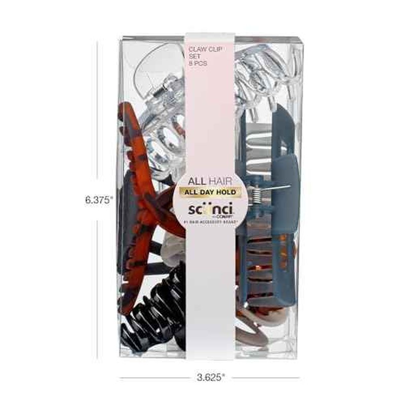Scunci by Conair 8 piece claw clips set - claw clips for thick hair - hair accessories for women - Neutral Colors