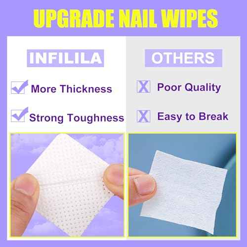 NXJ INFILILA Lint Free Nail Wipes, 540PCS Non-Woven Fabric Dry Nail Prep Wipes, Super Absorbent Nail Polish Remover Wipes Lash Extensions Glue Nail Cleaning Pads for Salon Supplies