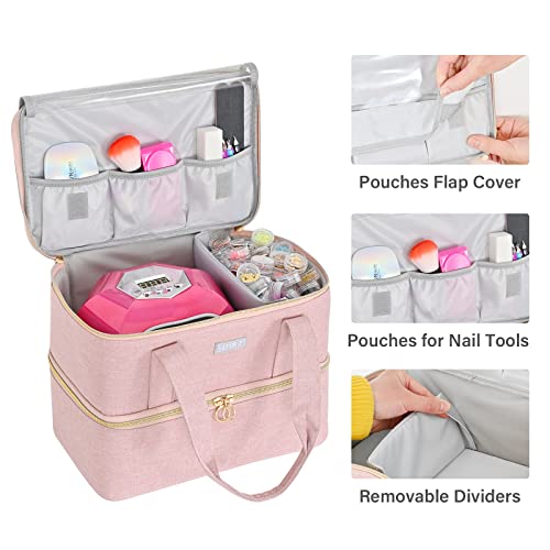 Nail Polish Organizers and Storage,Double-Layer Nail Supplies Carrying Case Bag Holds 40 Bottles(15ml-0.5 fl.oz) and Nail Lamp