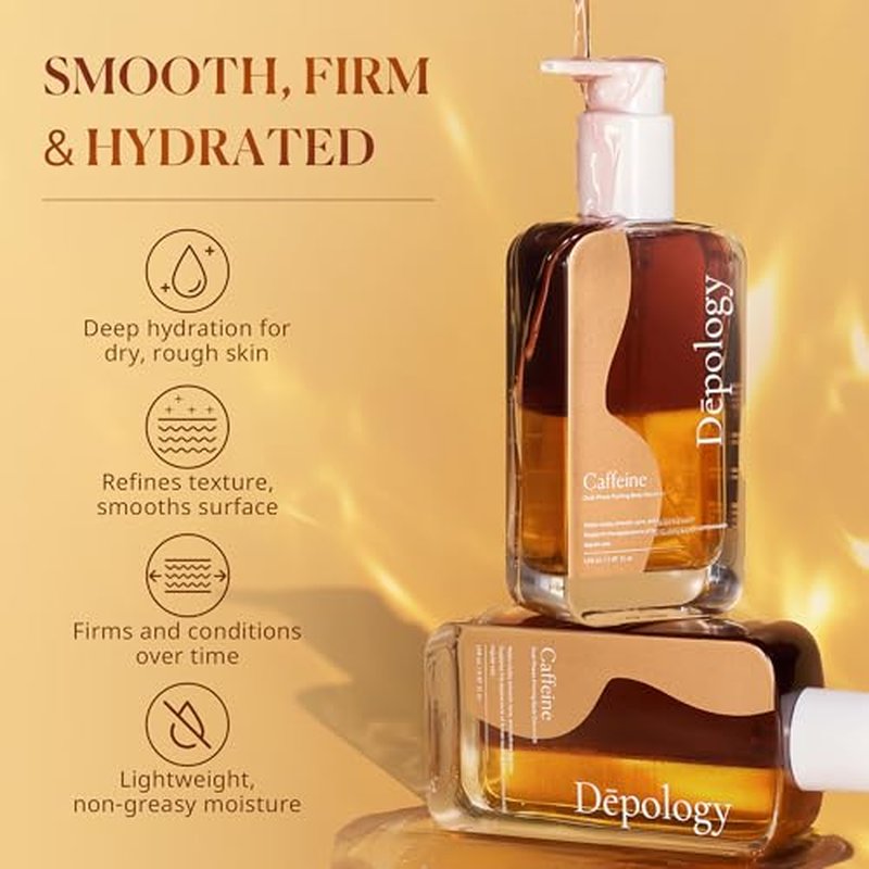 depology Caffeine Body Firming Serum Oil ? Non-greasy Hydrating Body Glow Dual-Phase Oil for Dry, Aging Skin with Gua Sha Tool ? Skin Tightening Oils with Squalane, Camellia & Caffeine ? 5.07 fl oz