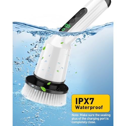 Electric Spin Scrubber for Cleaning Bathroom, Shower Scrubber Cordless Cleaning Brush with IPX7 Waterproof & 2 Speed,Cleaning Brush Cleaning Supplies for Shower Tub Kitchen Tile Toilet Silver