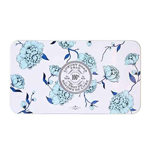 La Chatelaine Luxury Bar Soap Trio Gift Set Tin ? Winter White | Made in France | Natural and Organic Soap Bars | Shea Butter Formula | 3 x 7 oz / 200g (Cherry Almond, Coconut Milk, Lychee Bilberry)