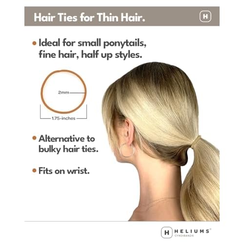 Heliums Thin Hair Elastics - Black - 2mm Ties for Thin Hair, 1.75 Inch, Medium Hold No Damage Ponytail Holders - 40 Count