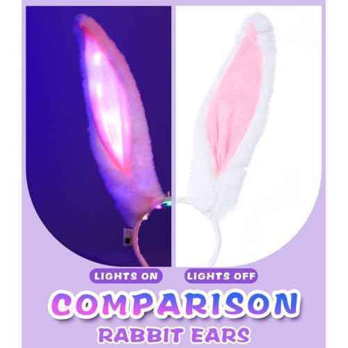 Uranian Light Up Bunny Ears Headband Rabbit Ears Hair Bands Led Bunny Headbands Cosplay Costume Hair Accessories for Women