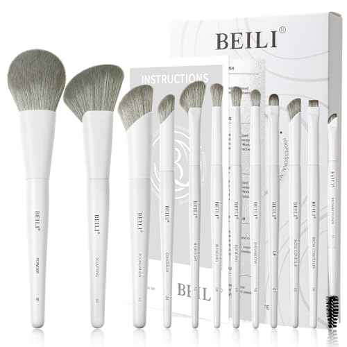 BEILI Makeup Brush Set,White Makeup Brush Set, 12 Vegan Makeup Brushes for Powder Foundation, Concealer, Eyebrows, Eyeshadow, Contour, Eyeliner, Blender Eye Brush (White)