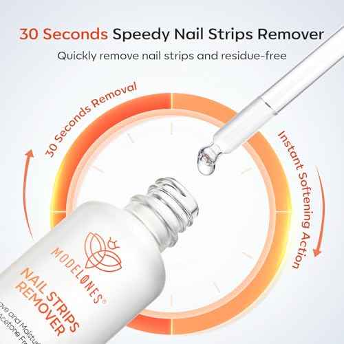 Modelones Semi-Cured Gel Nail Strip Remover | Nail Glue Remover Easy Peel Gel Strips, Press on Nails and Nail Polish | Gentle, Non-Drying, Nourishing and Hypoallergenic Acetone-Free Formula 50ML