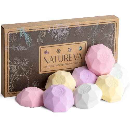 Organic Shower Steamers Aromatherapy - 8 XL Natural Shower Bombs, Essential Oil Shower Steamer Gift Set, Relaxation Gifts Women, Shower Melts Tabs, Stress Relief Scents, Unique Self Care Box