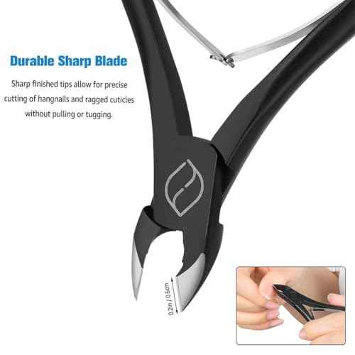 FERYES Cuticle Cutters 1/2 Jaw - Professional Stainless Steel Cuticle Clippers Nail Cuticle Remover Tool, Nail Dead Skin Clipper - BLACK