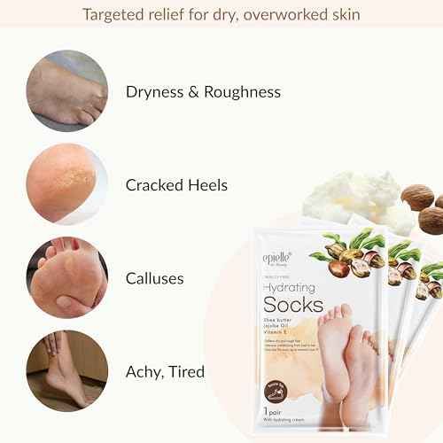 Epielle Hydrating Foot Masks 6 Pairs, Deep Moisturizing Socks for Dry Feet & Cracked Heels, Relieve and Soften with Shea Butter & Jojoba Oil, Korean Skin Care, Spa Set, Self Care Gifts for Women
