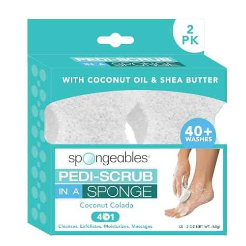 Spongables Pedi Scrub Foot Exfoliating 20+ Wash Sponge, Coconut Colada, 2 Count