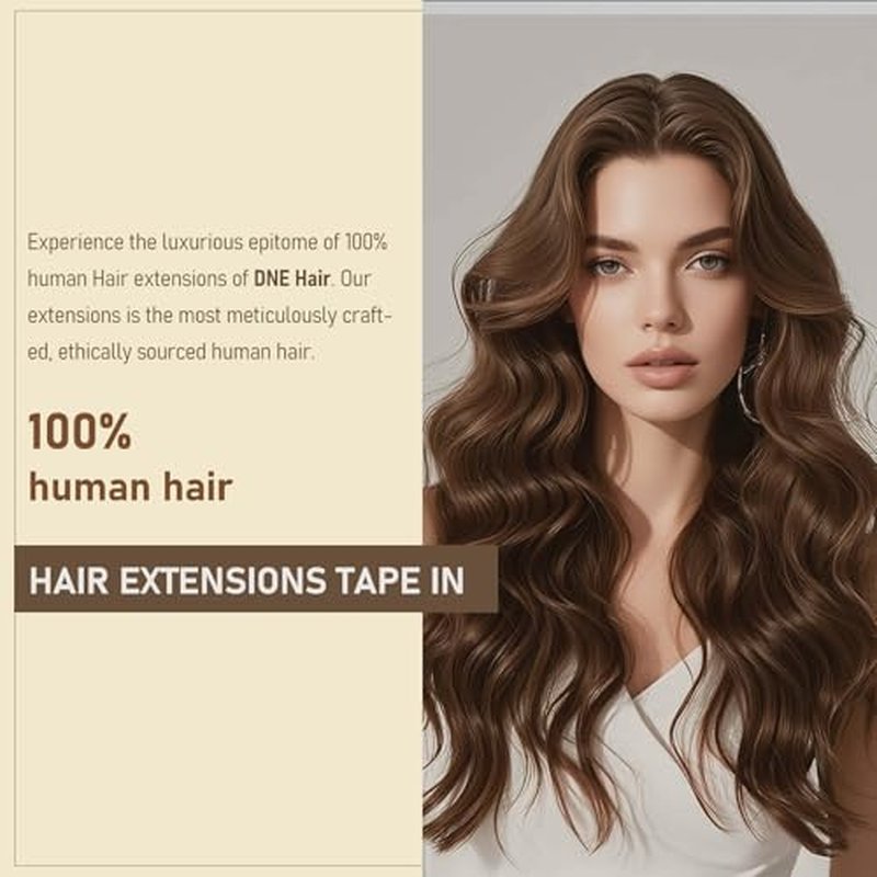 DNE Tape in Hair Extensions Real Human Hair 20 inches 20Pcs/50g/Pack Seamless #4 Medium Brown Dark Color Straight Invisible Double Sided Tape in Hair Extensions for Women/Girls (#4, 20 inch)