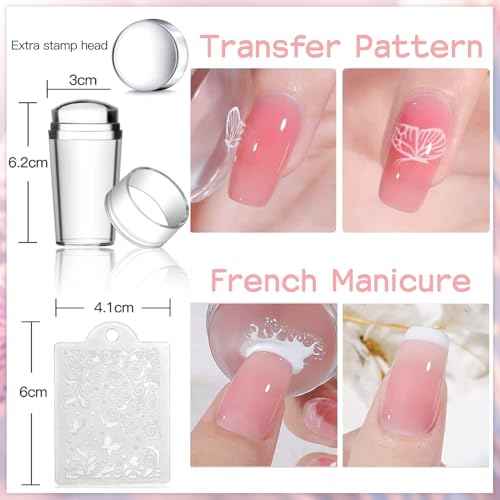 Biutee Nail Stamper Kit 22Pcs Gel Nail Stamping Kit 12Pcs Nail Stamping Plates 8Pcs Gel Stamping Polish, Silicone Stamper Scraper Flower Lace Holiday Stamp Template Christmas Gift for Women