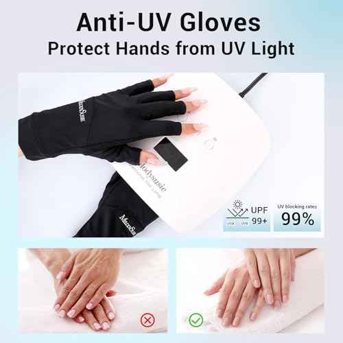 MelodySusie Premium UV Gloves for Nails, Professional UPF 99+ UV Protection Gloves for Manicures, Cool Feeling Fabric, Nail Art Skin Care Fingerless Anti UV Glove Protect Hands from UV Harm