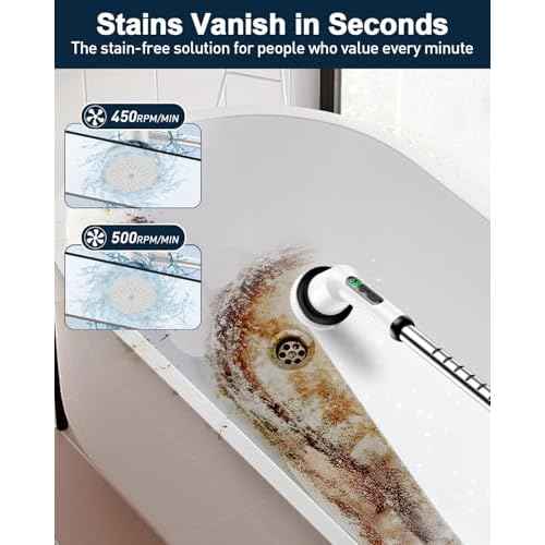 Shower Scrubber with Long Handle for Cleaning Bathroom, Electric Spin Scrubber Cleaning Brush with IPX7 Waterproof & 2Speed, 3Brush Heads, Bathroom Cleaning Supplies for Shower Tub Kitchen Tile Toilet