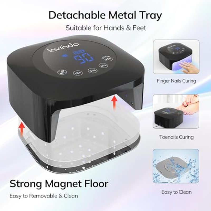 UV Light for Nails, Lavinda UV Nail Lamp 54W Rechargeable Nail Dryer Gel Polish Light with Large Touch Display, Professional Fast Curing Lamp with 4 Timer Setting Auto Sensor for Salon & Home