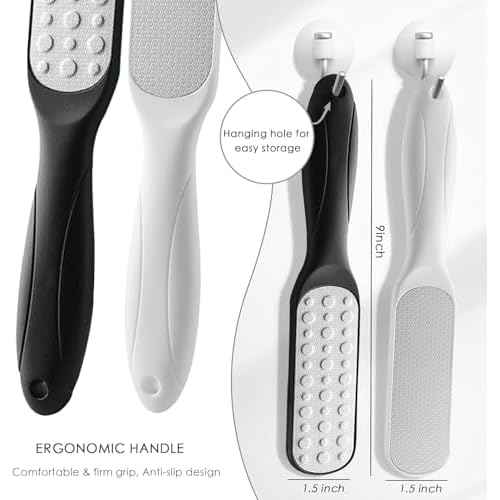 2 Pack Pedicure Foot Files Callus Remover with Double Sided Feet Rasp for Dead Skin. Can be Used on Both Wet and Dry feet (Black & White)